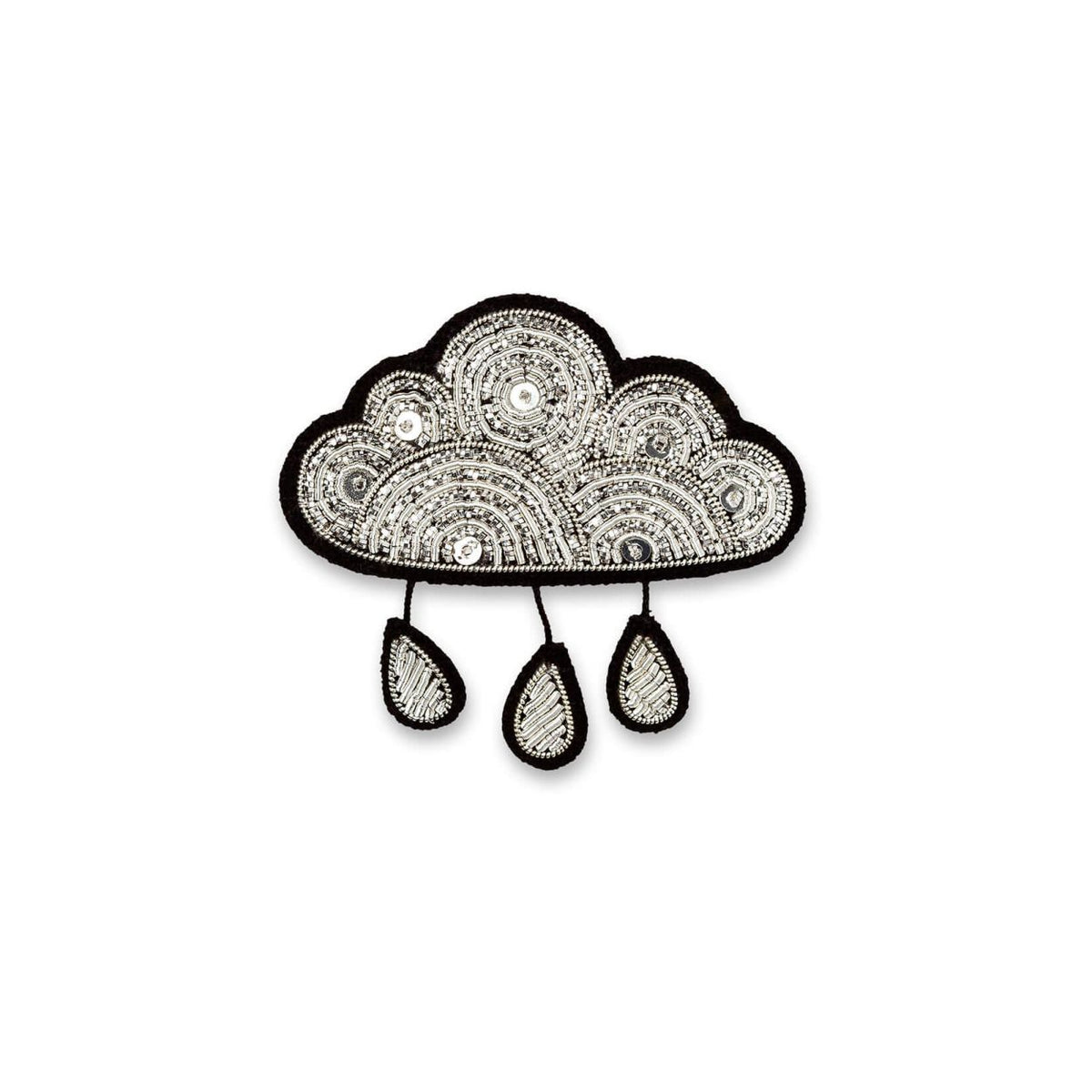 Broche Nuage et pluie argent brodée à la main
